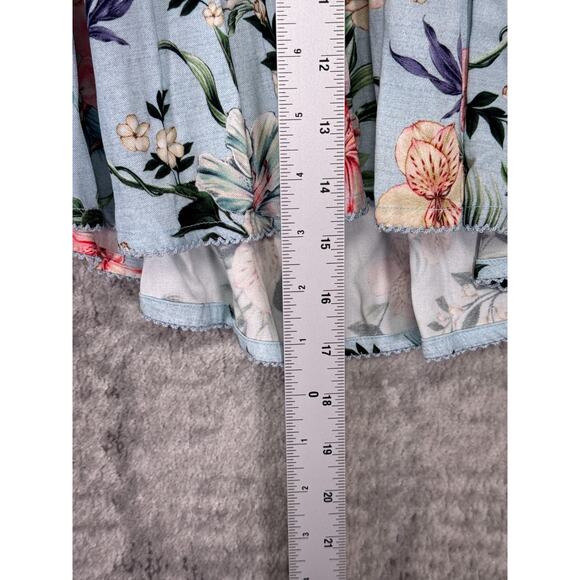 Agua Bendita Skirt Medium Womens Violet Smocked Blue Floral Mini - Picture 5 of 6